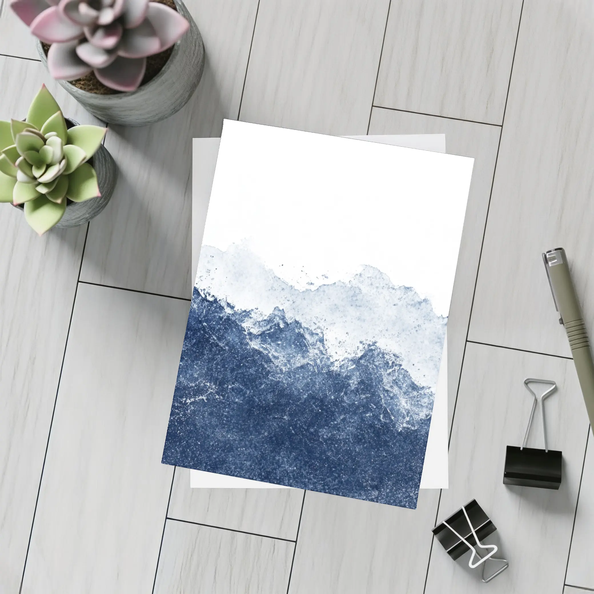 Dark Blue Watercolor Mountain Range White Background – Postcards