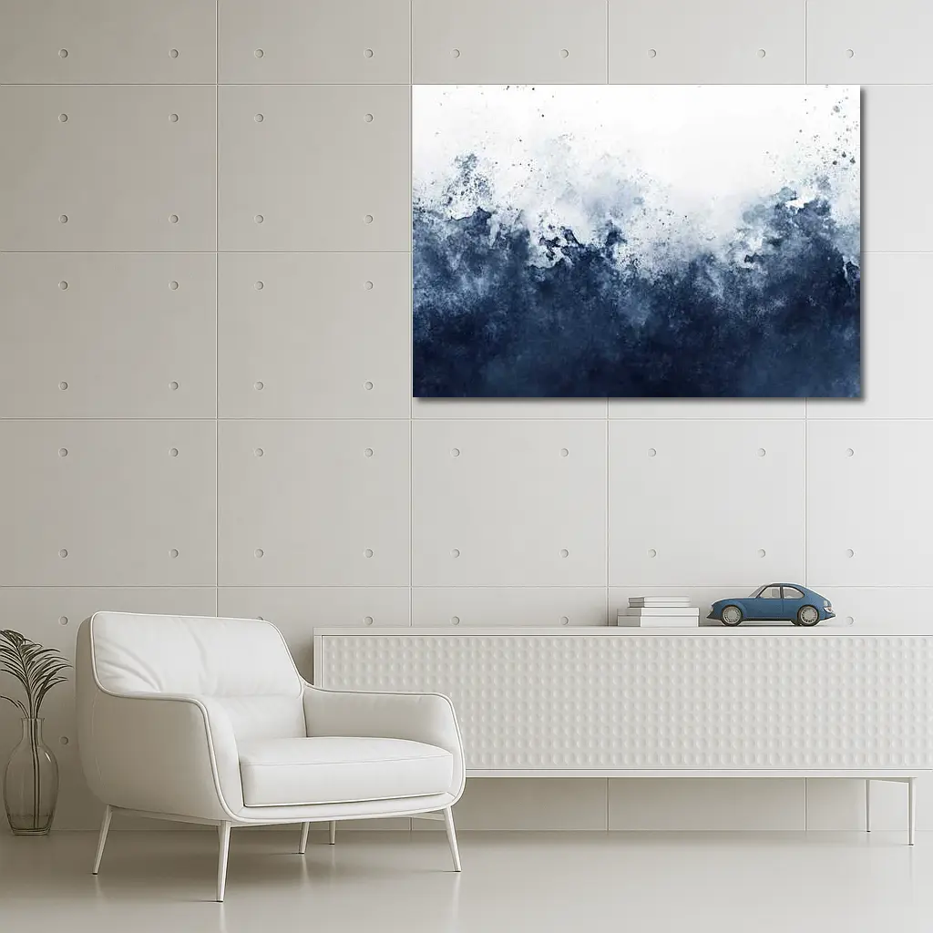 Dark Navy Blue Abstract Watercolor Splash Art – Wall Art