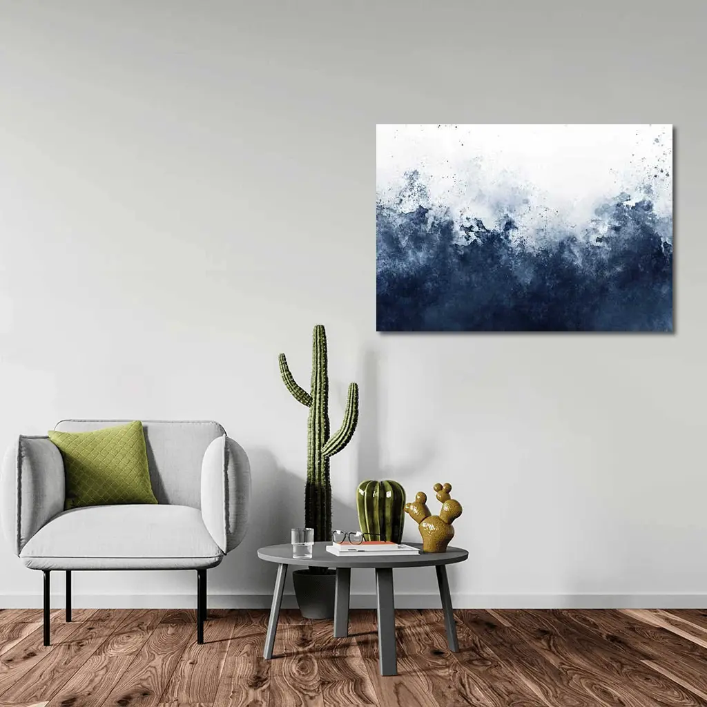 Dark Navy Blue Abstract Watercolor Splash Art – Wall Art