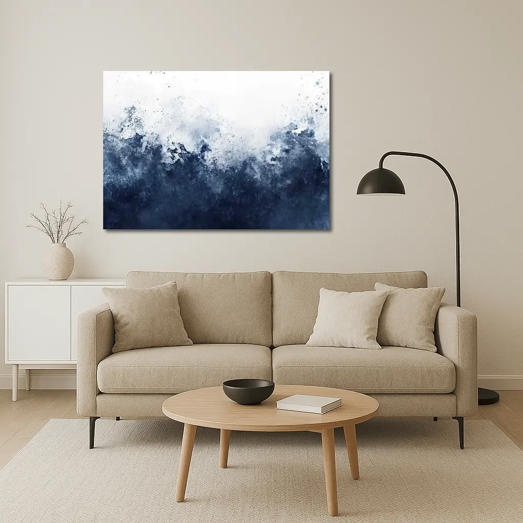 Dark Navy Blue Abstract Watercolor Splash Art – Wall Art