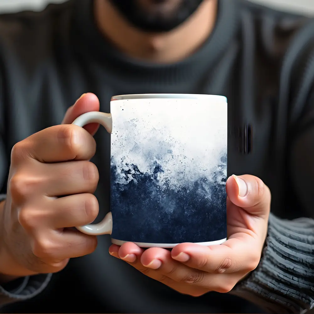 Dark Navy Blue Abstract Watercolor Splash Art – Mugs