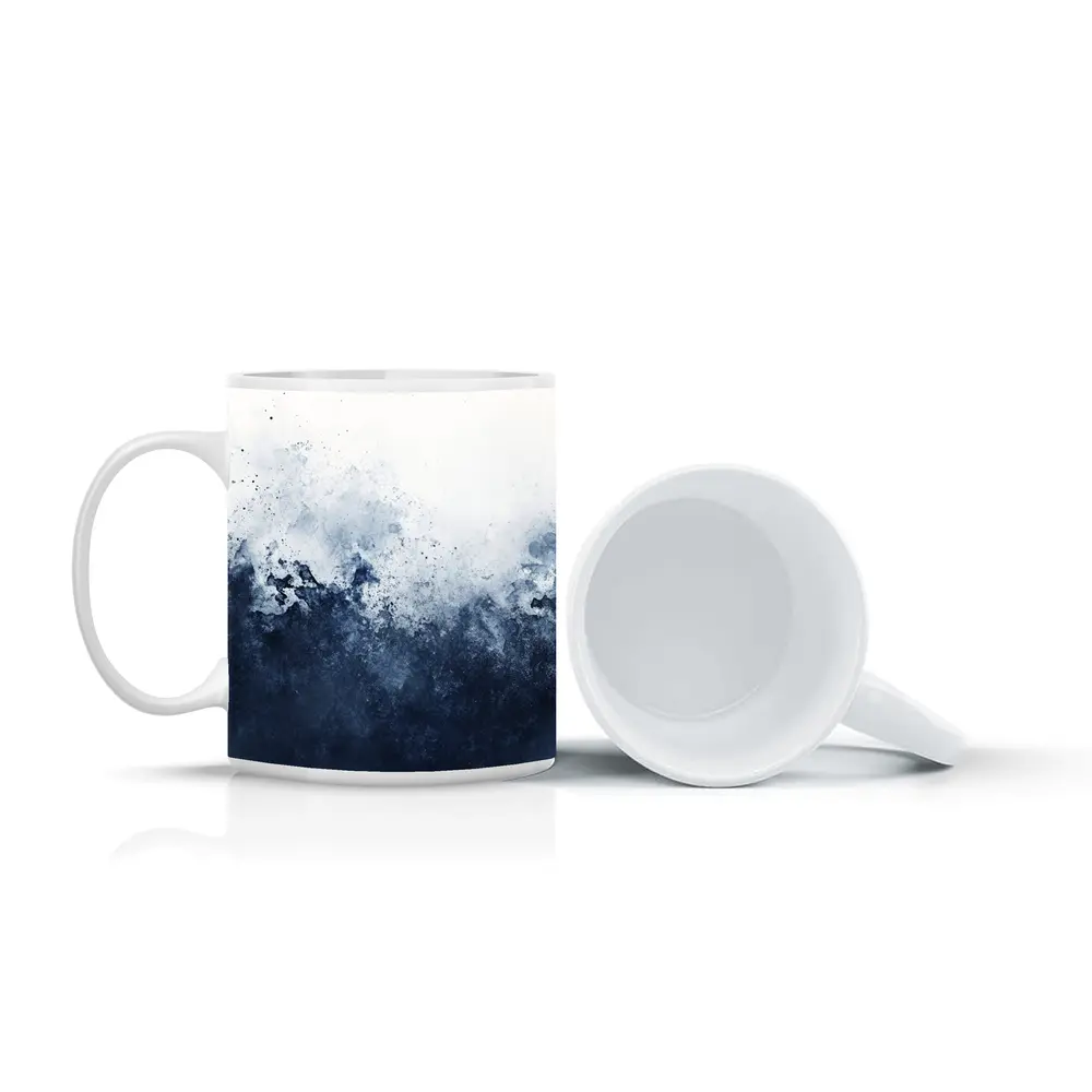 Dark Navy Blue Abstract Watercolor Splash Art – Mugs