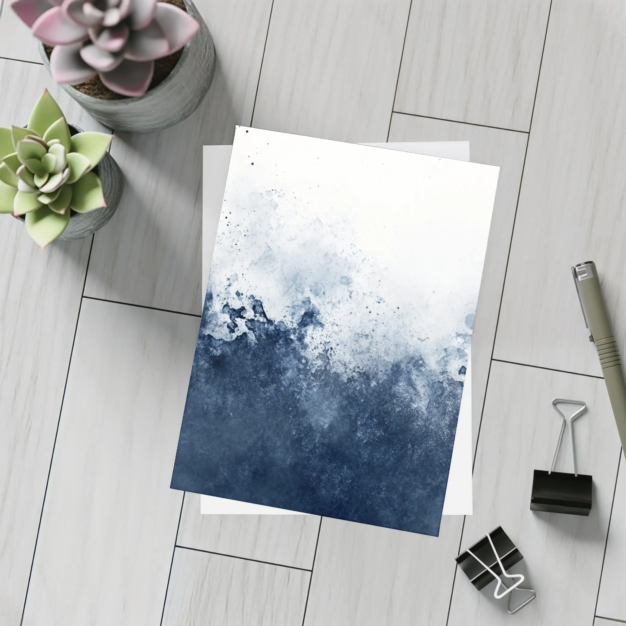 Dark Navy Blue Abstract Watercolor Splash Art – Postcards