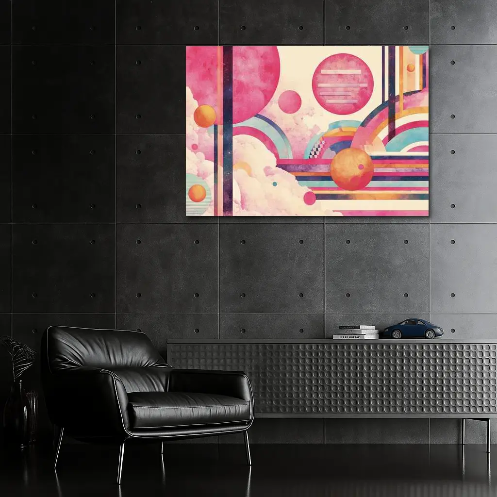 Retro Pink Space Abstract Geometric Art – Wall Art