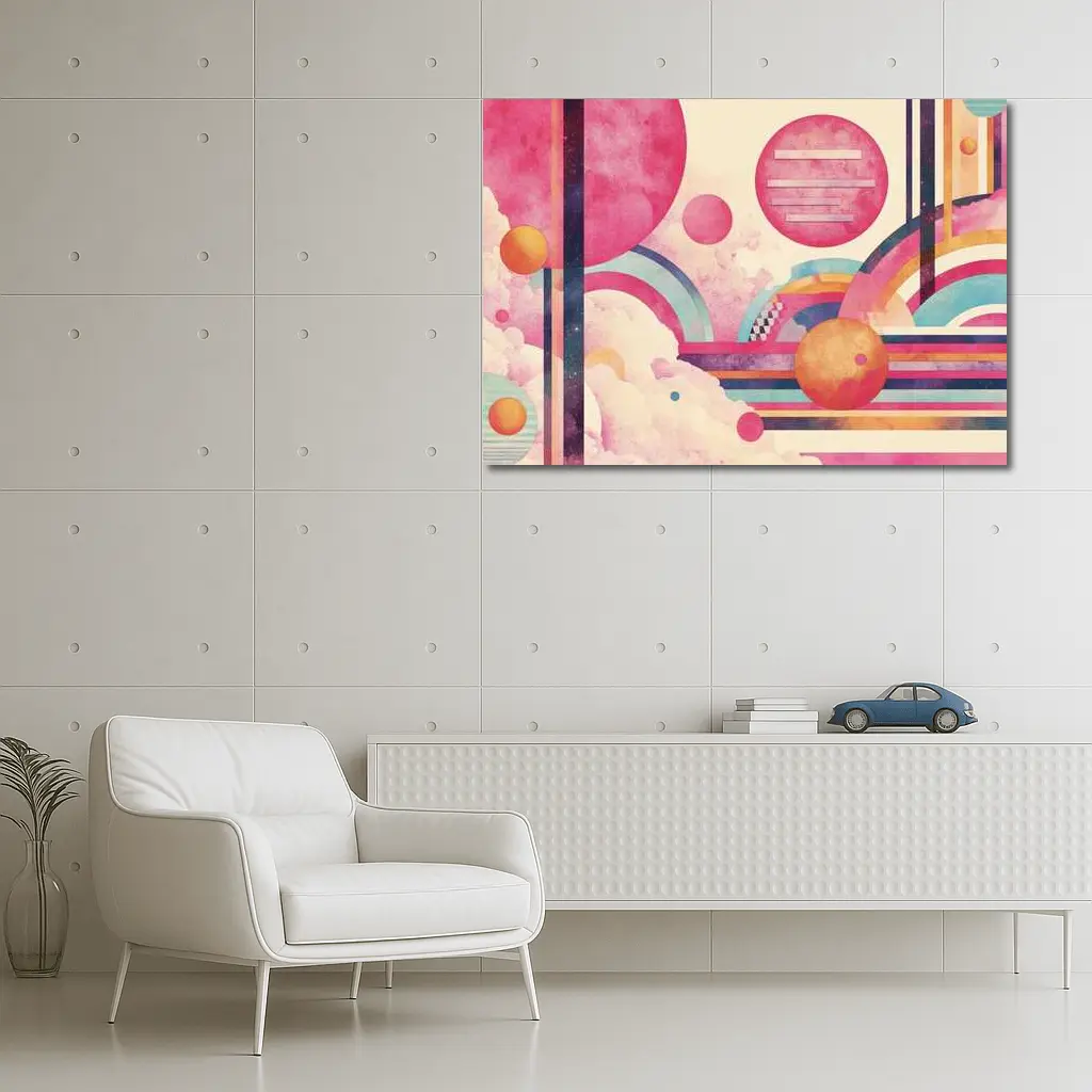 Retro Pink Space Abstract Geometric Art – Wall Art