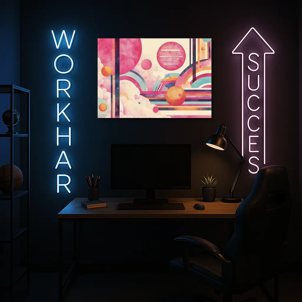 Retro Pink Space Abstract Geometric Art – Wall Art