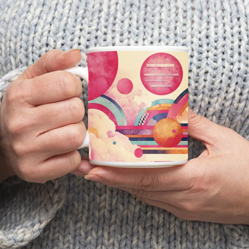 Retro Pink Space Abstract Geometric Art – Mugs