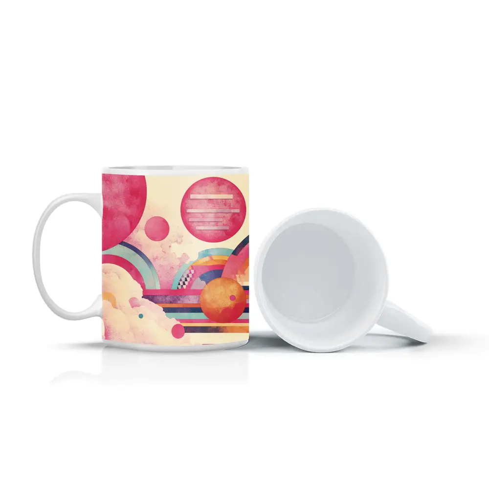 Retro Pink Space Abstract Geometric Art – Mugs