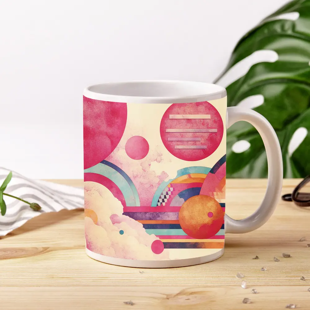 Retro Pink Space Abstract Geometric Art – Mugs
