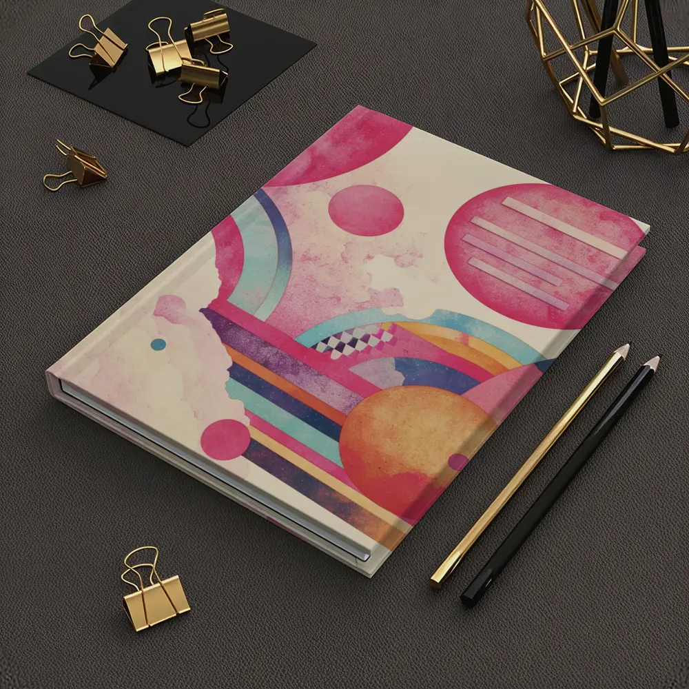 Retro Pink Space Abstract Geometric Art – Notebooks