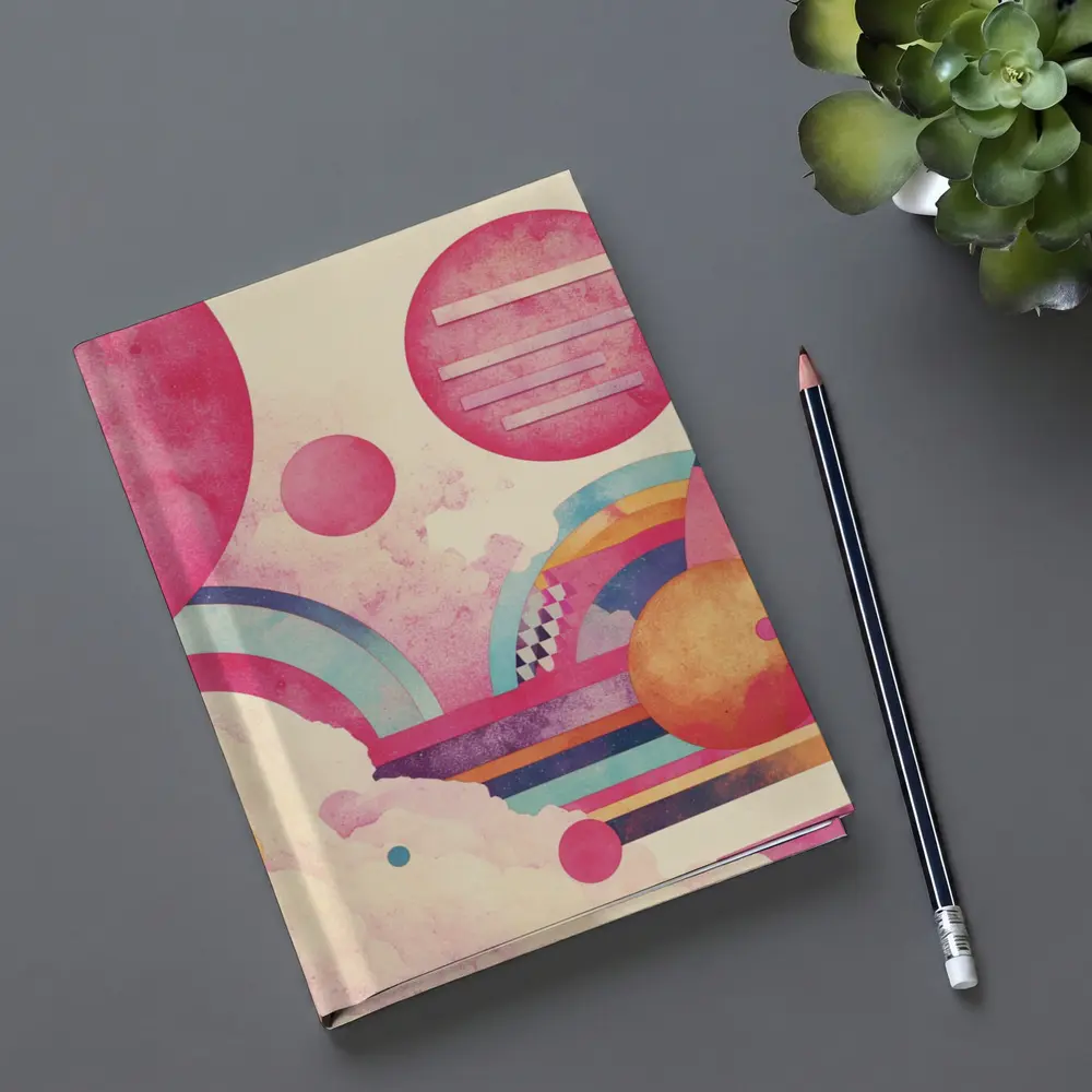 Retro Pink Space Abstract Geometric Art – Notebooks