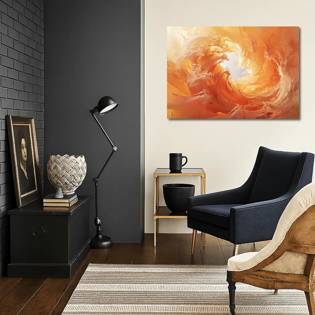 Orange Abstract Swirl Wave Art Print – Wall Art