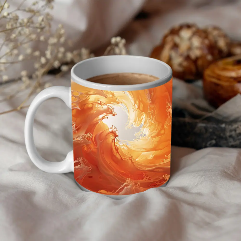 Orange Abstract Swirl Wave Art Print – Mugs