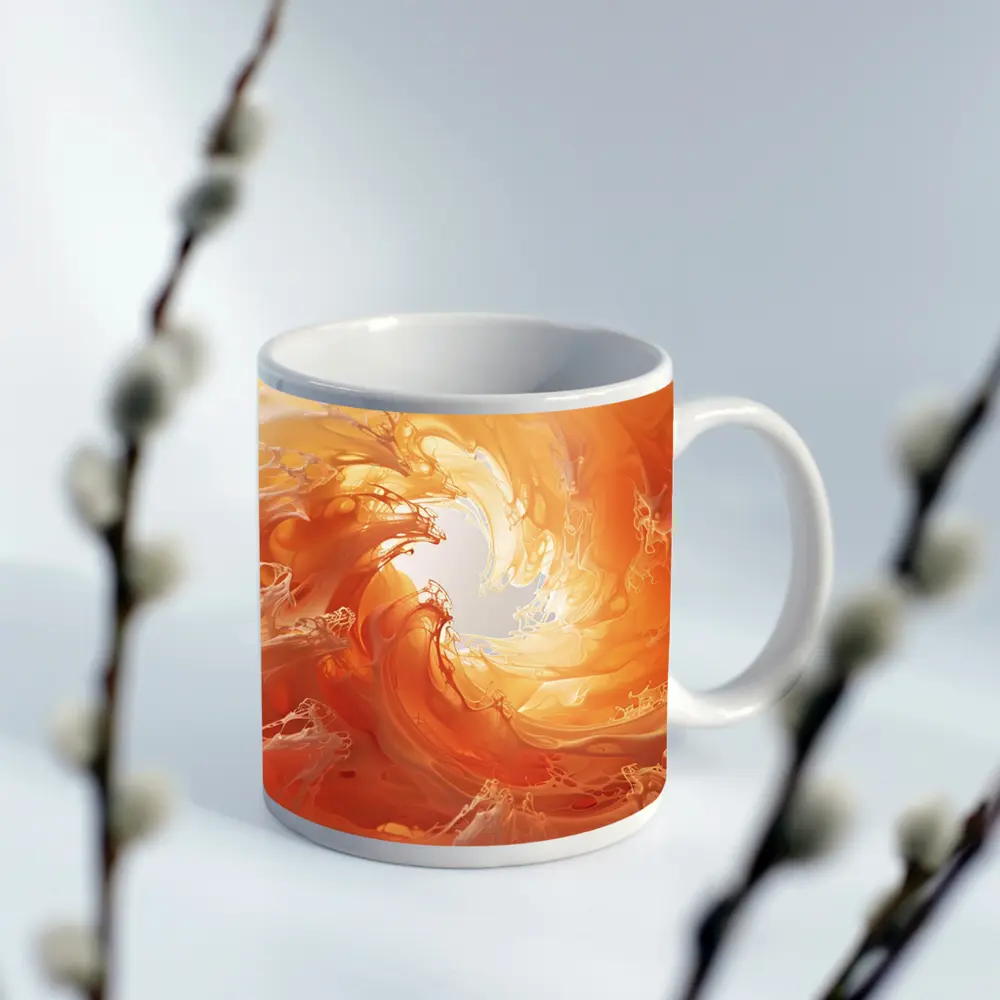 Orange Abstract Swirl Wave Art Print – Mugs