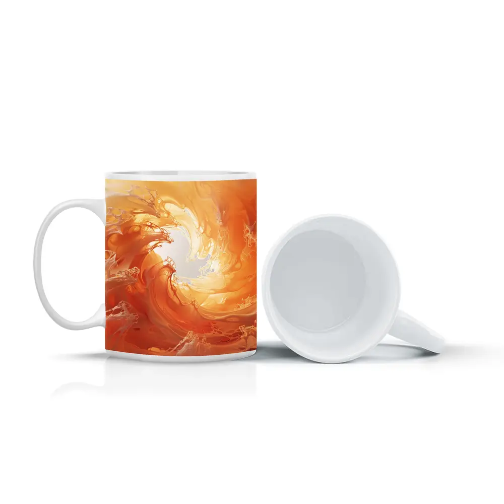 Orange Abstract Swirl Wave Art Print – Mugs