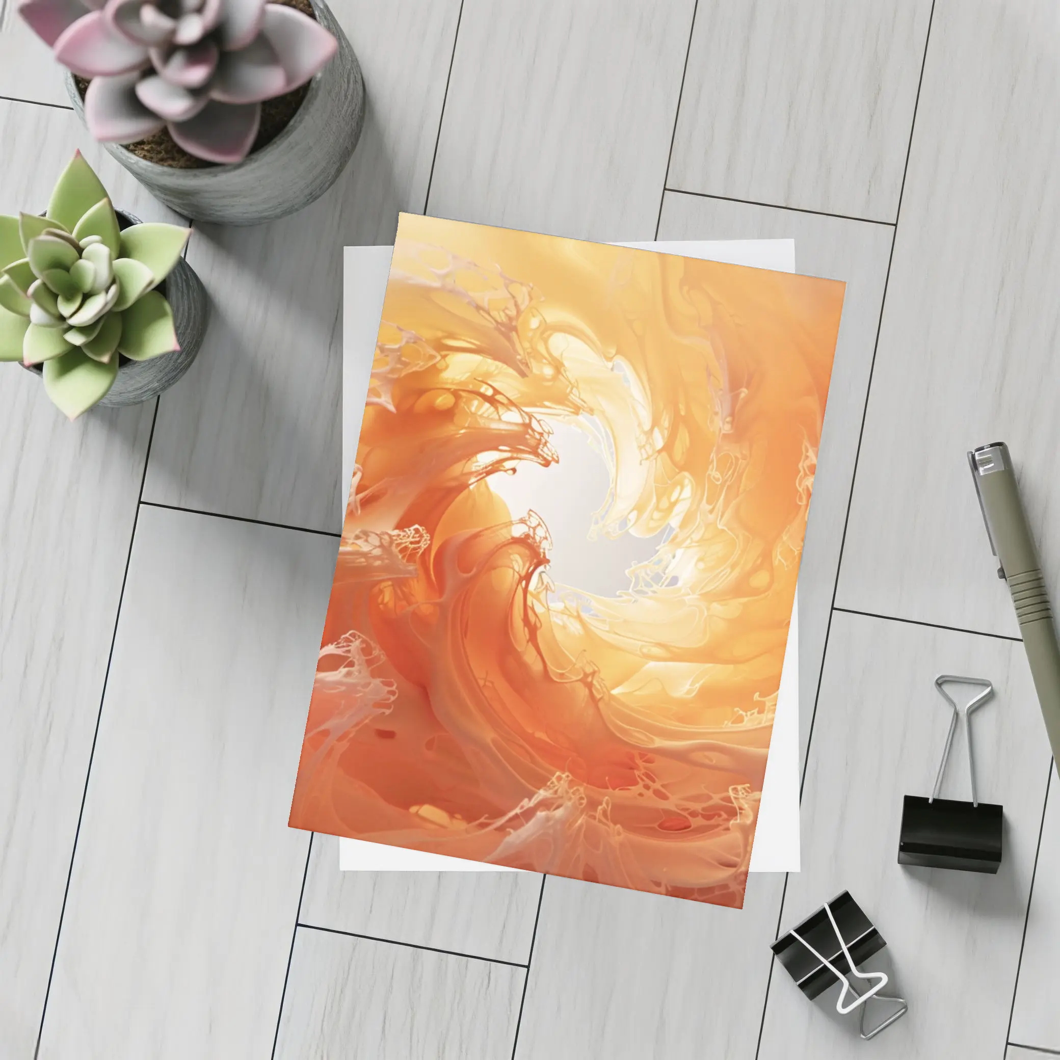 Orange Abstract Swirl Wave Art Print – Postcards