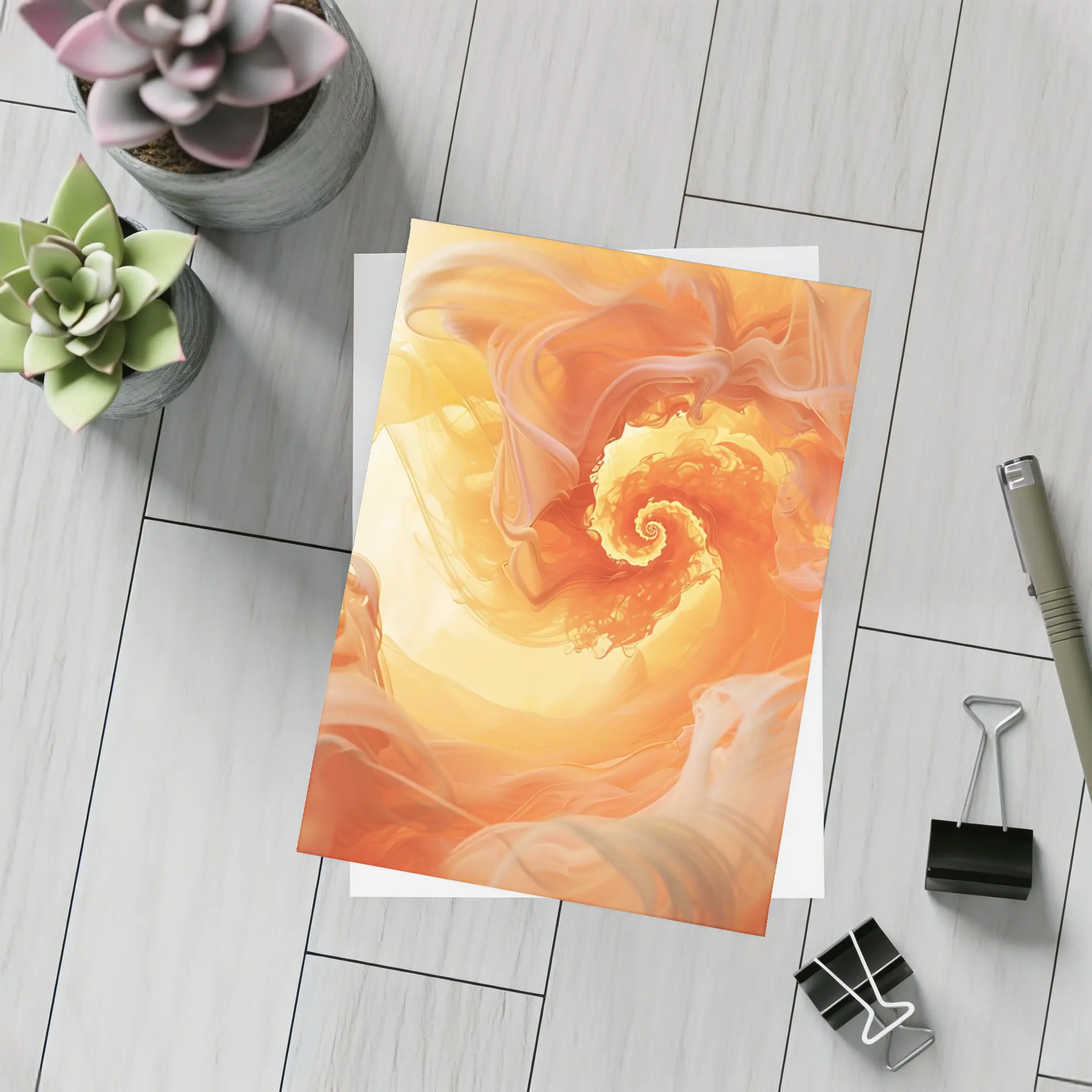 Orange Spiral Abstract Swirl Fluid Art – Postcards