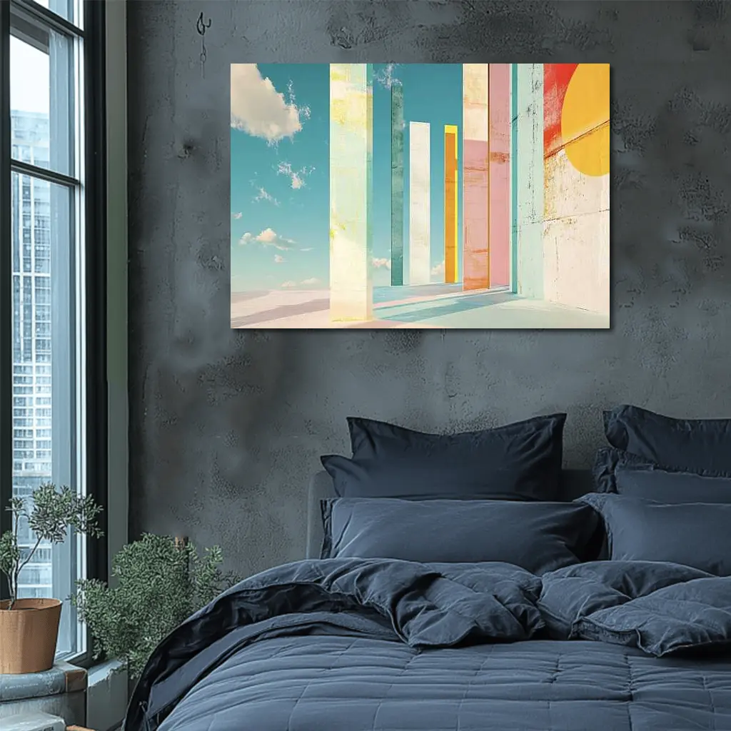 Pastel Columns Abstract Architecture Blue Sky – Wall Art