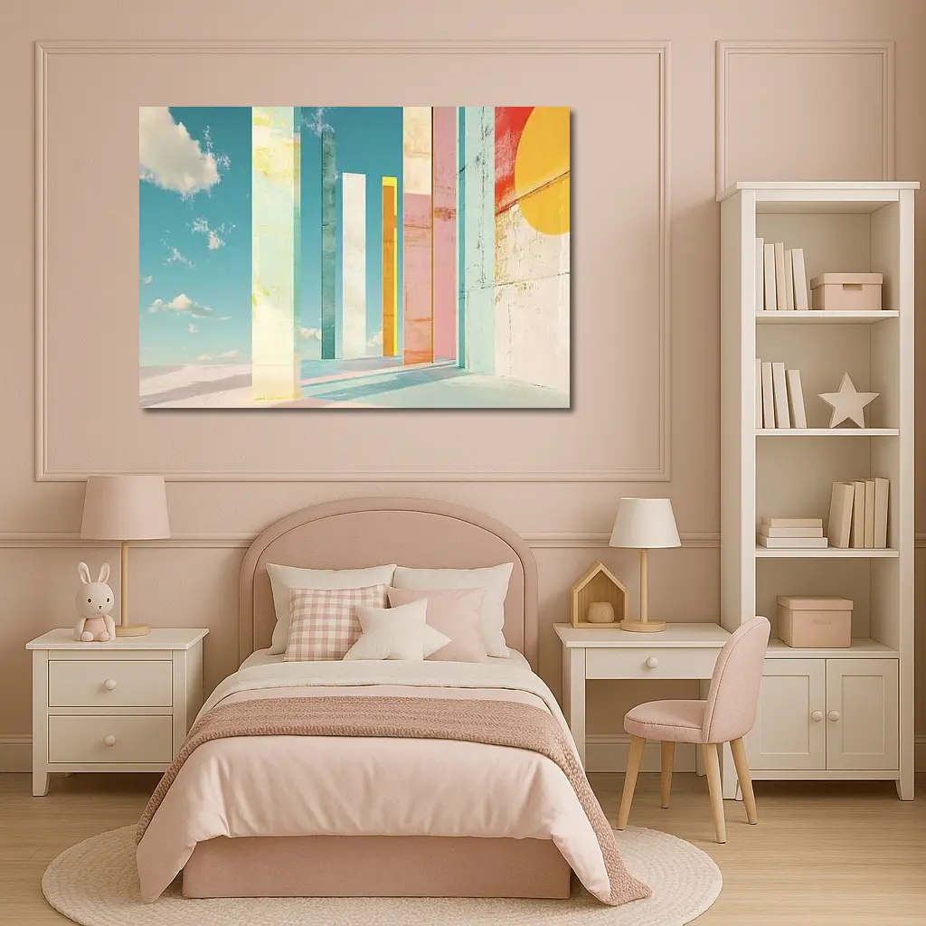 Pastel Columns Abstract Architecture Blue Sky – Wall Art