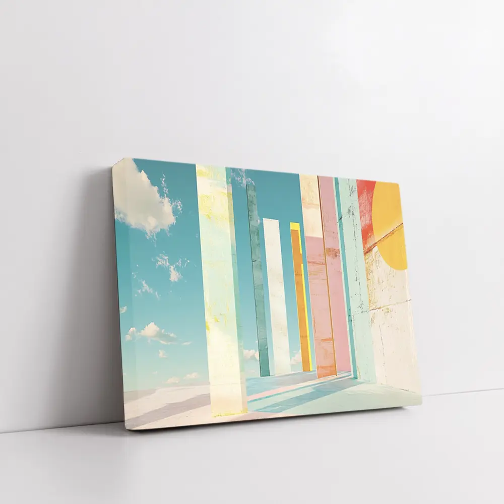 Pastel Columns Abstract Architecture Blue Sky – Wall Art