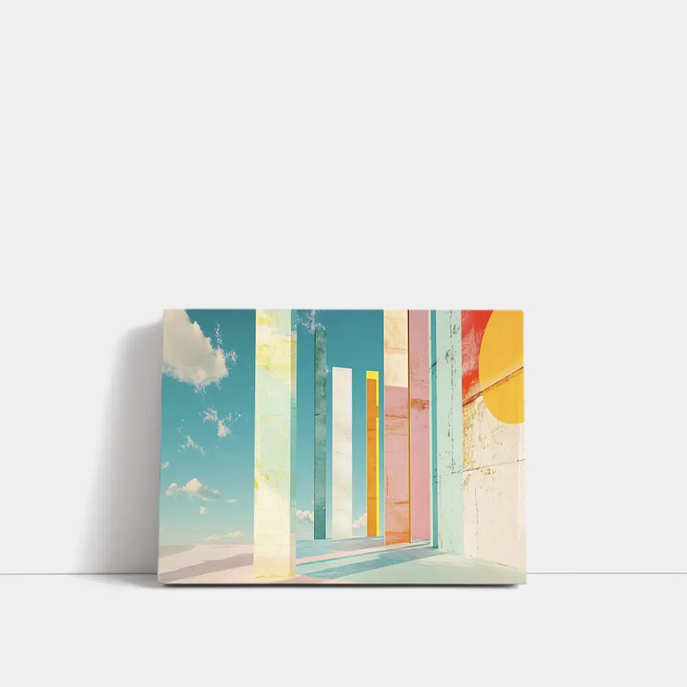 Pastel Columns Abstract Architecture Blue Sky – Wall Art