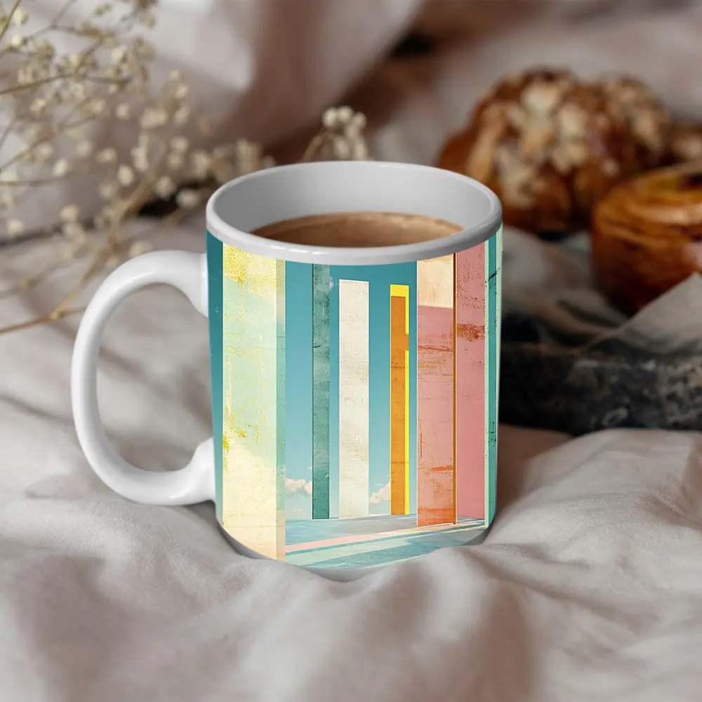 Pastel Columns Abstract Architecture Blue Sky – Mugs