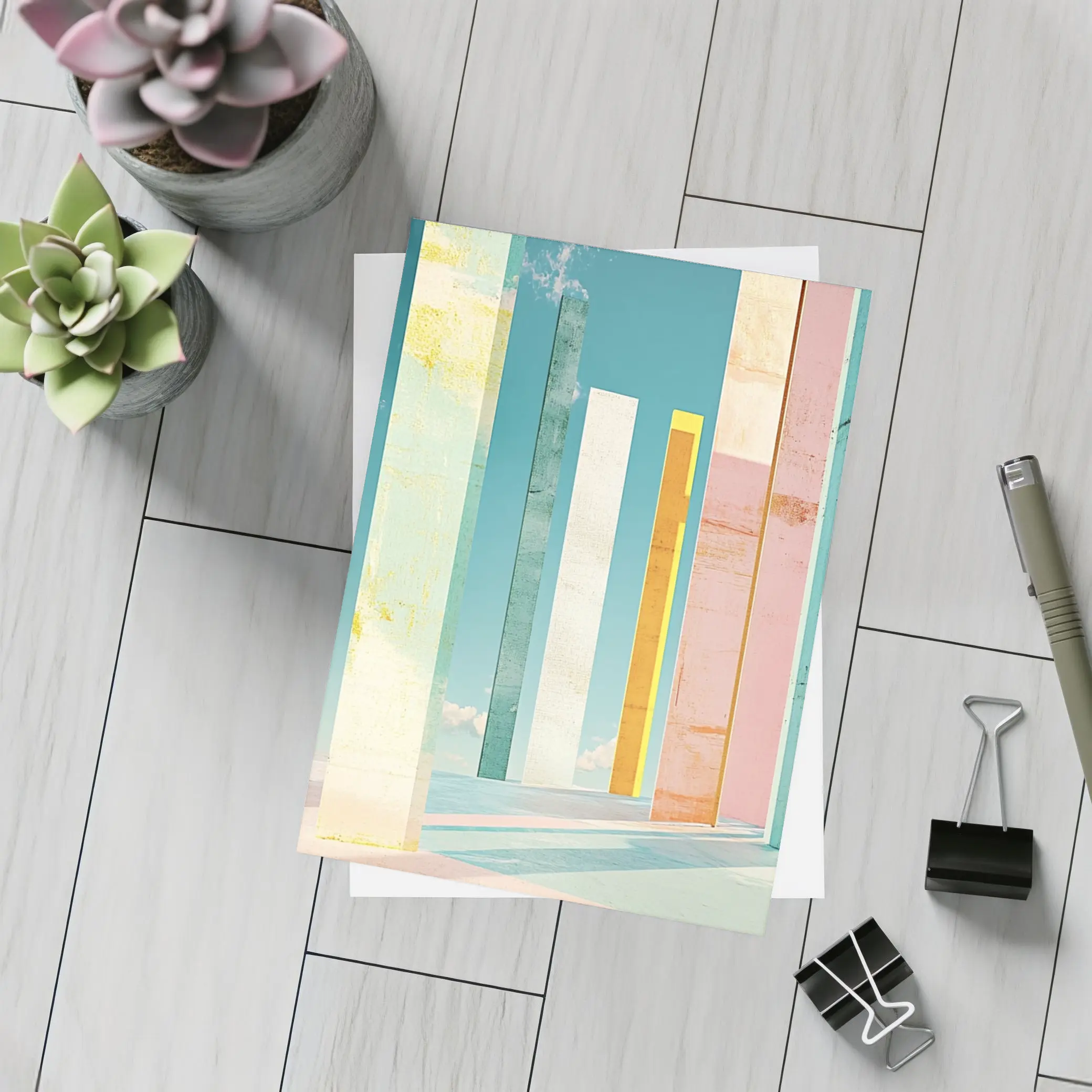 Pastel Columns Abstract Architecture Blue Sky – Postcards