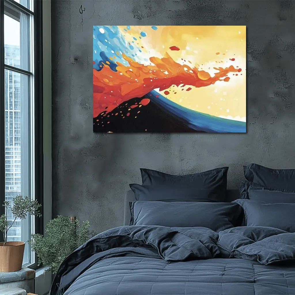 Abstract Wave Splash Orange Blue Yellow Art – Wall Art