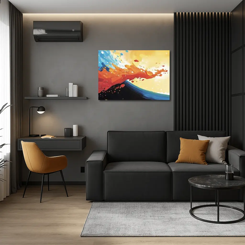 Abstract Wave Splash Orange Blue Yellow Art – Wall Art