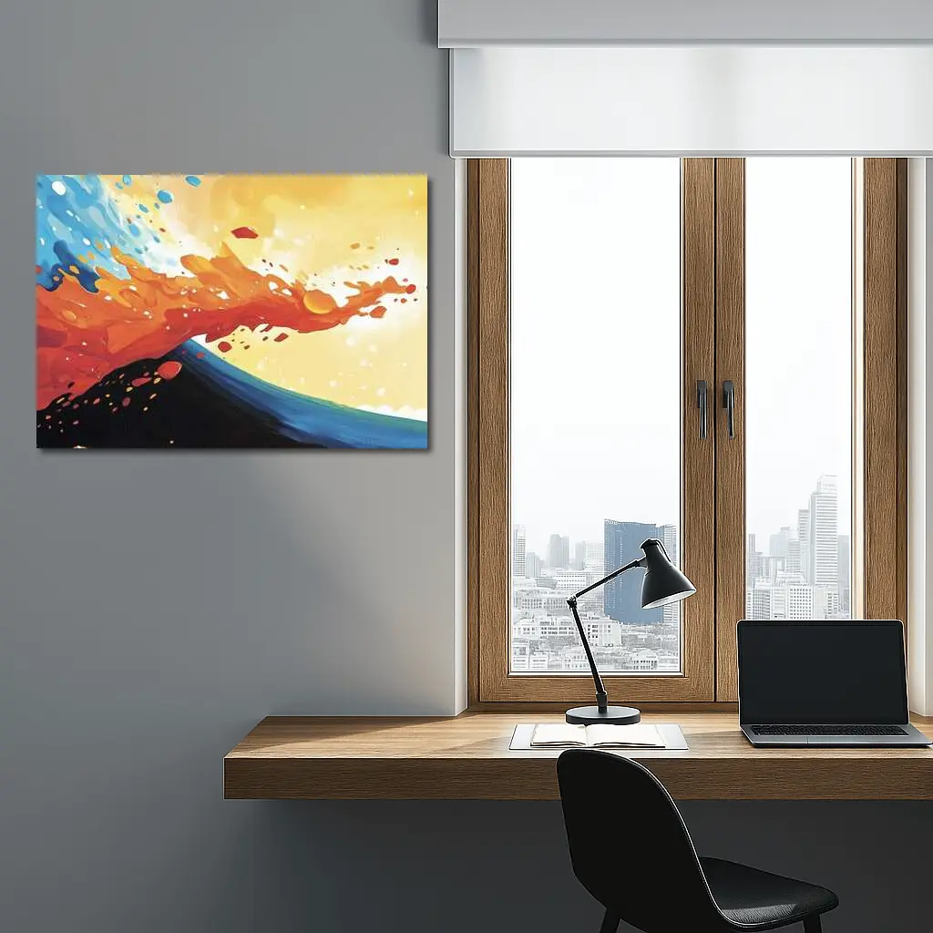 Abstract Wave Splash Orange Blue Yellow Art – Wall Art