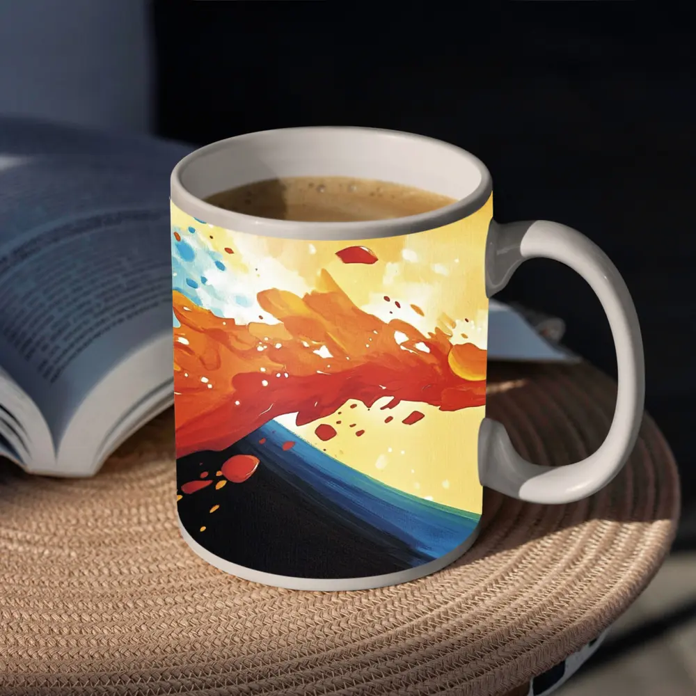 Abstract Wave Splash Orange Blue Yellow Art – Mugs