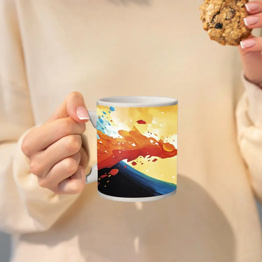 Abstract Wave Splash Orange Blue Yellow Art – Mugs