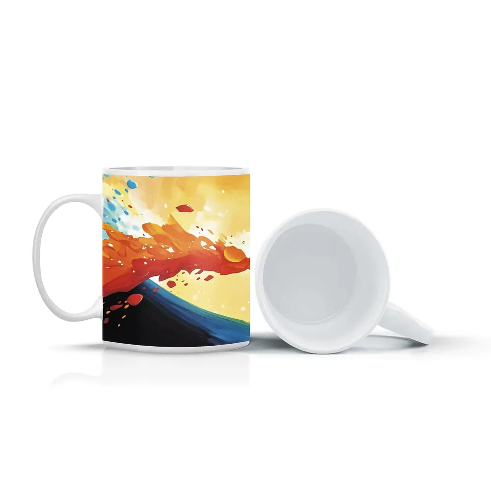 Abstract Wave Splash Orange Blue Yellow Art – Mugs