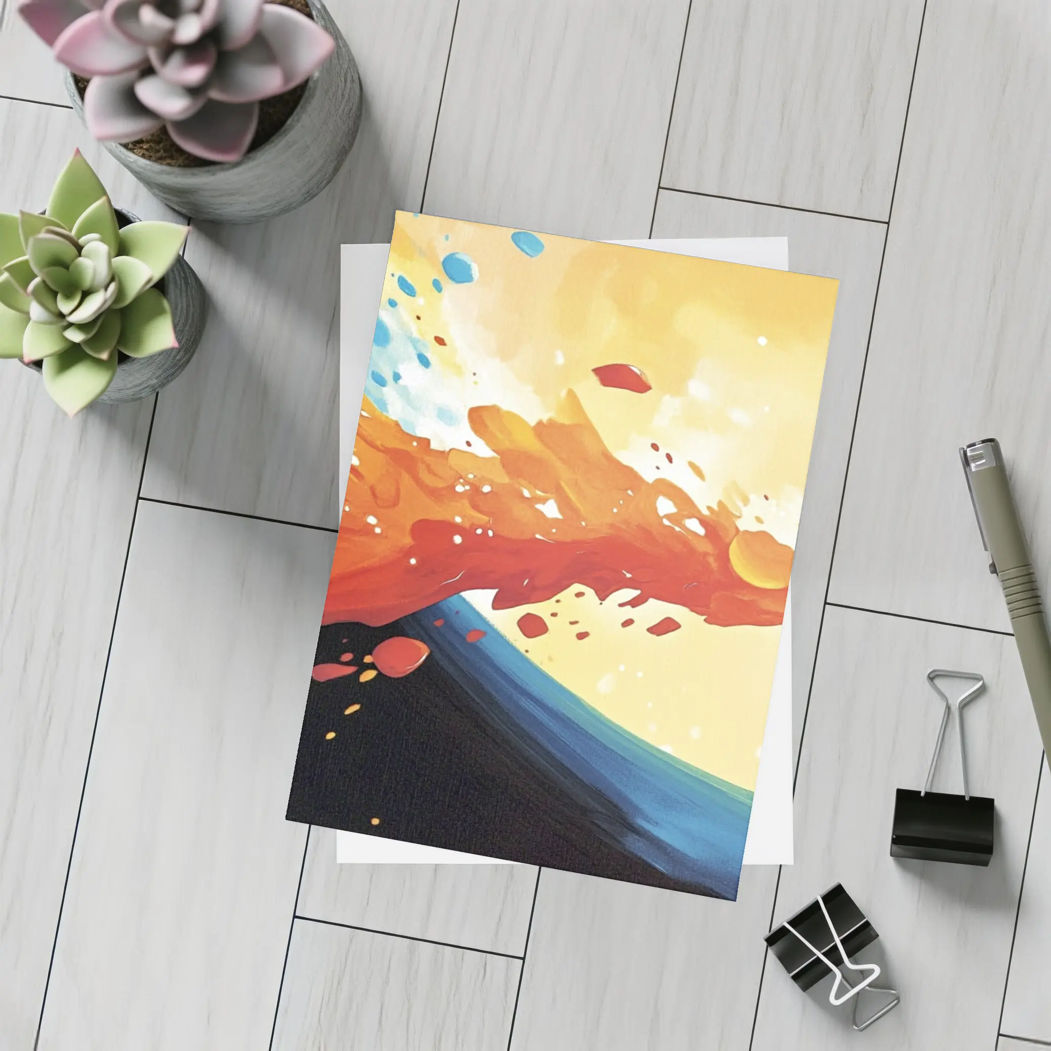 Abstract Wave Splash Orange Blue Yellow Art – Postcards