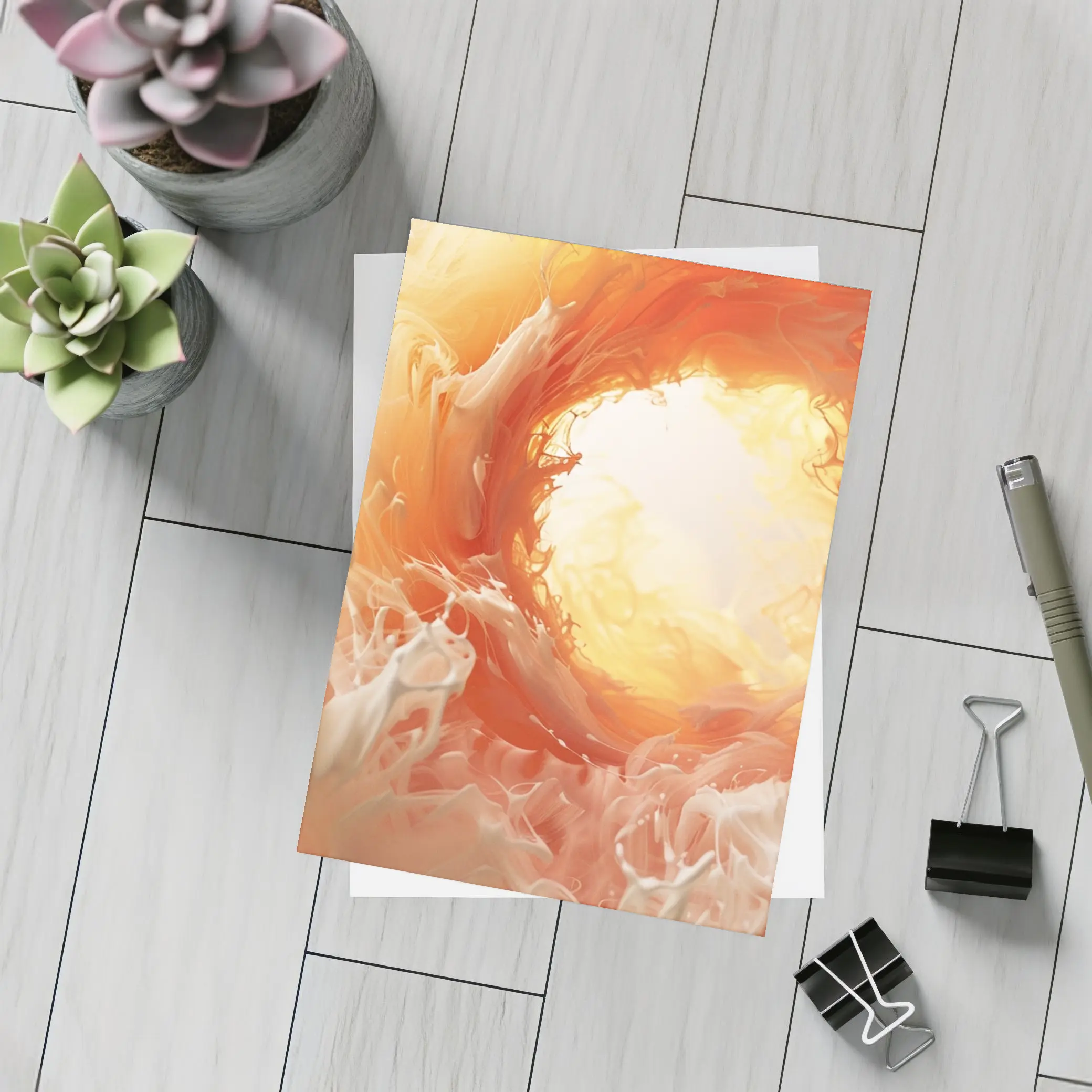 Orange Abstract Swirl Fluid Art Print – Postcards