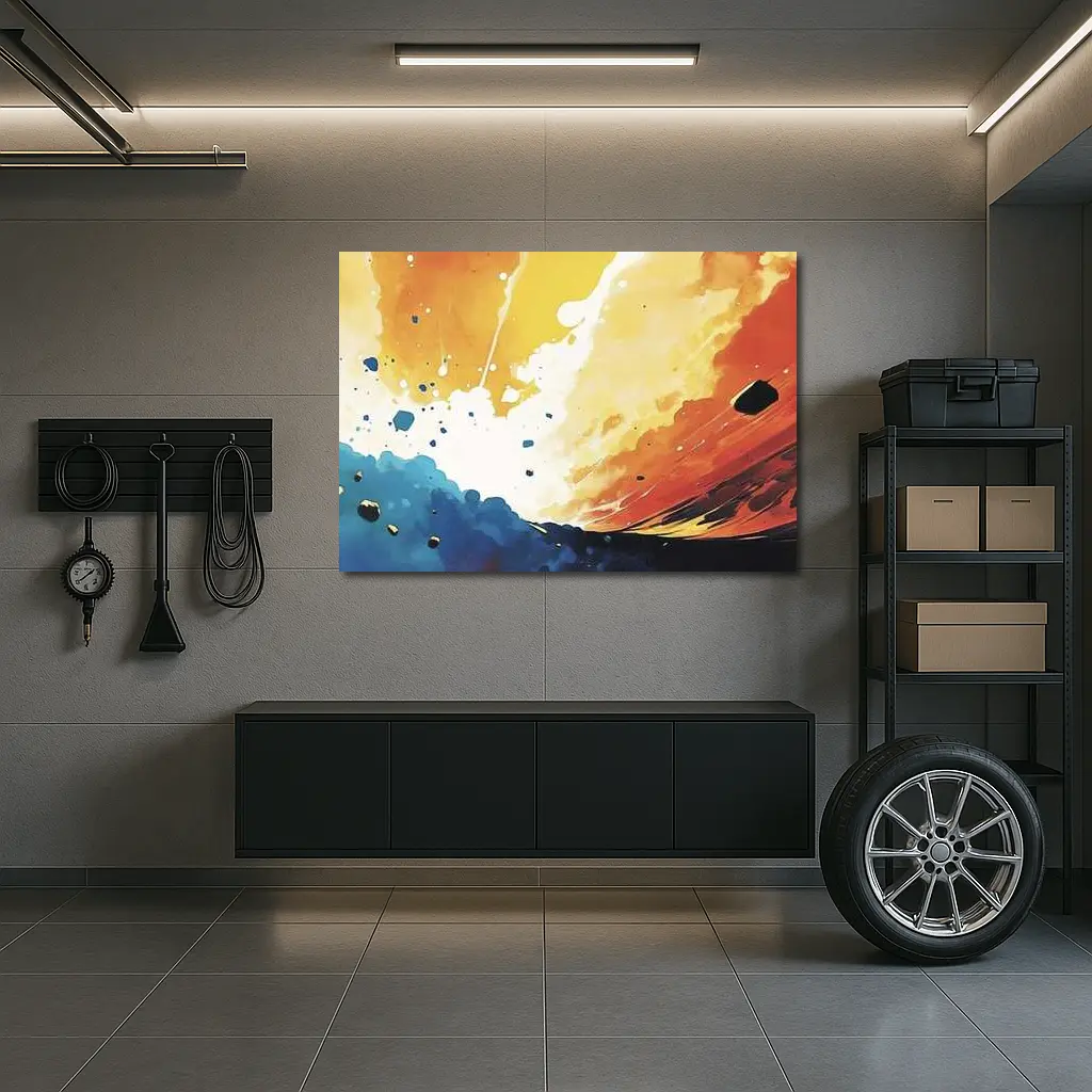 Abstract Watercolor Sky Blue Orange Explosion – Wall Art