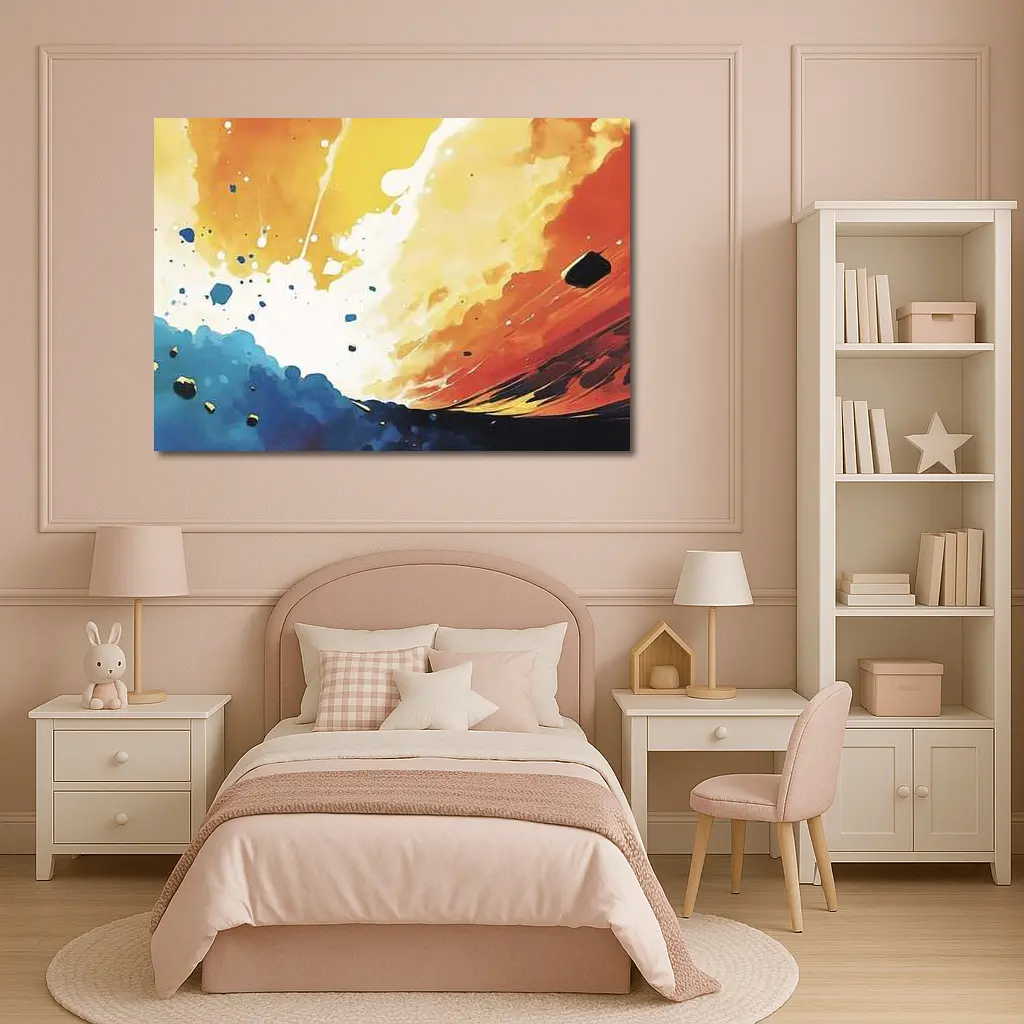 Abstract Watercolor Sky Blue Orange Explosion – Wall Art