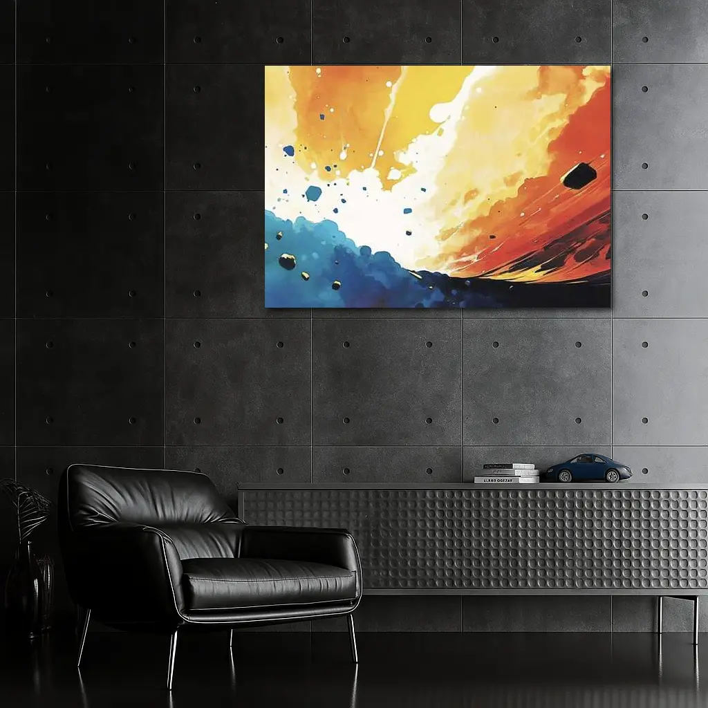 Abstract Watercolor Sky Blue Orange Explosion – Wall Art