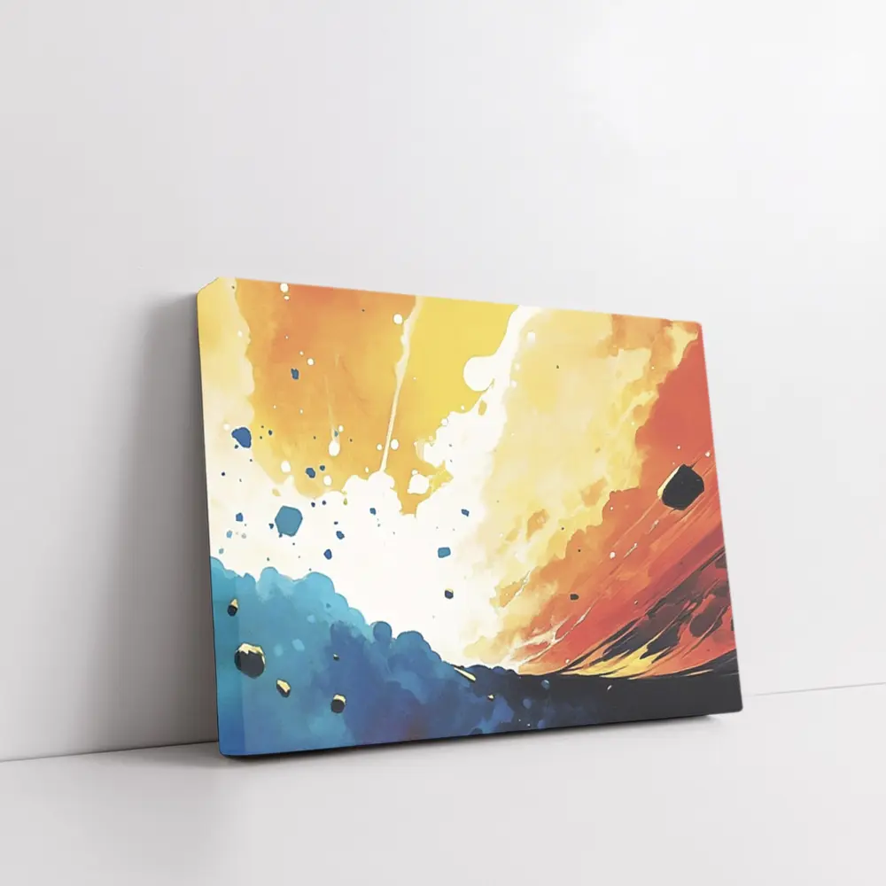 Abstract Watercolor Sky Blue Orange Explosion – Wall Art