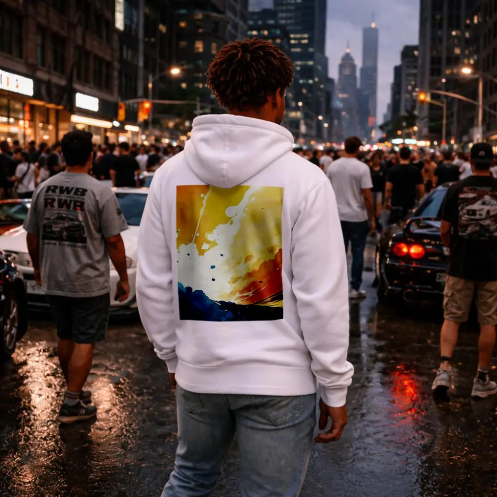 Abstract Watercolor Sky Blue Orange Explosion – Hoodies
