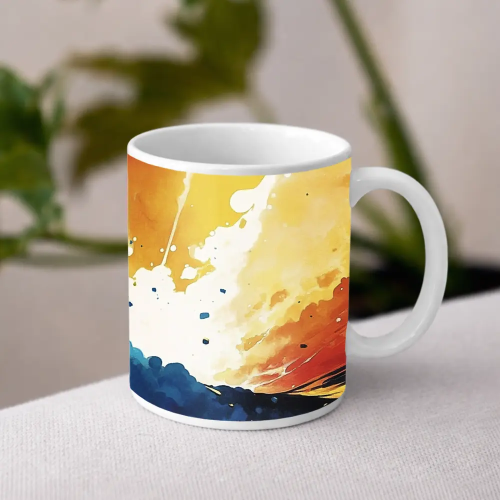 Abstract Watercolor Sky Blue Orange Explosion – Mugs