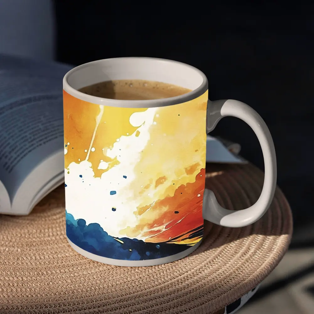 Abstract Watercolor Sky Blue Orange Explosion – Mugs