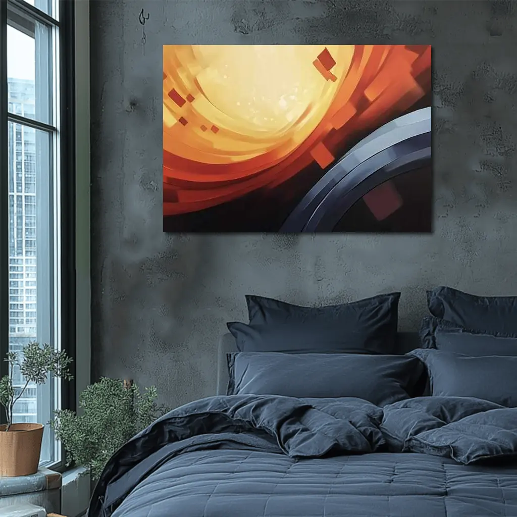 Abstract Orange Red Geometric Circular Digital Art – Wall Art