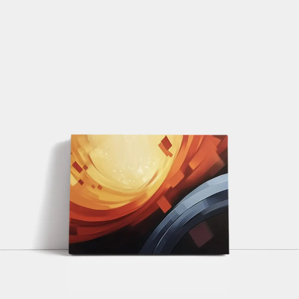 Abstract Orange Red Geometric Circular Digital Art – Wall Art