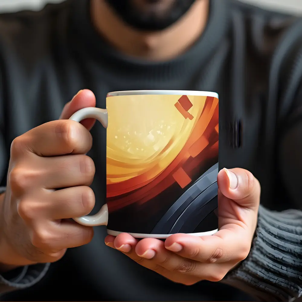 Abstract Orange Red Geometric Circular Digital Art – Mugs
