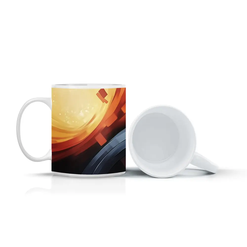 Abstract Orange Red Geometric Circular Digital Art – Mugs