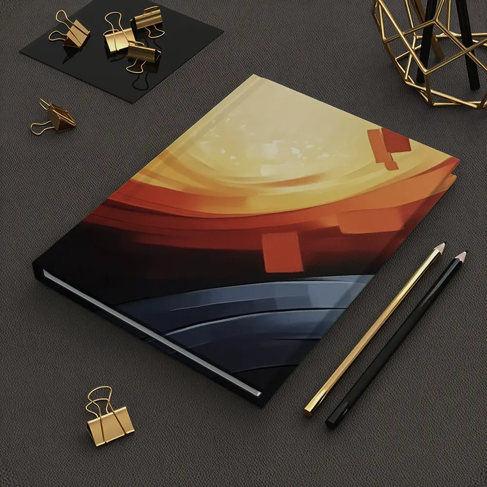 Abstract Orange Red Geometric Circular Digital Art – Notebooks