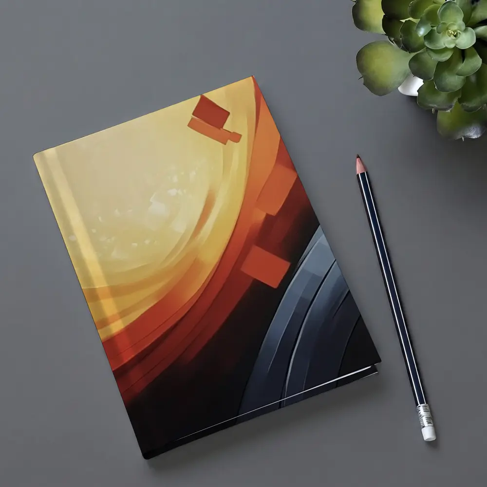 Abstract Orange Red Geometric Circular Digital Art – Notebooks