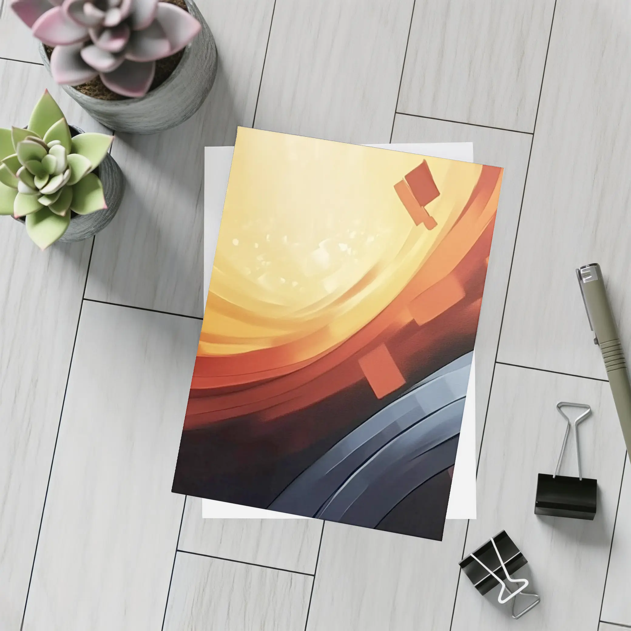 Abstract Orange Red Geometric Circular Digital Art – Postcards