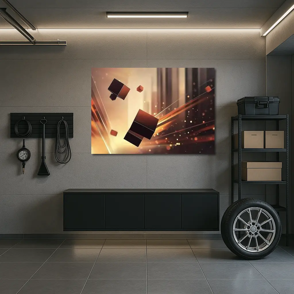 Dark Cubes Floating Abstract Warm Light Background – Wall Art